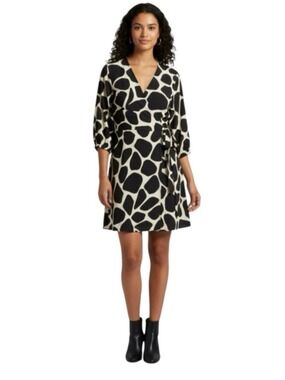 Moschino Cheap And Chic Giraffe Print Rayon Wrap Dress Small Black And Cream Y2K